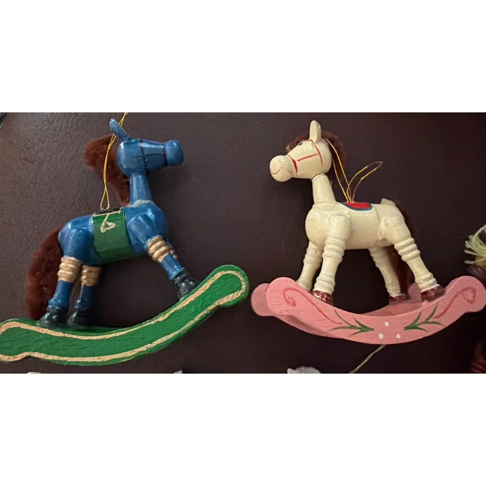 Vintage Lot of 5: Wooden Rocking Horses Christmas Ornaments